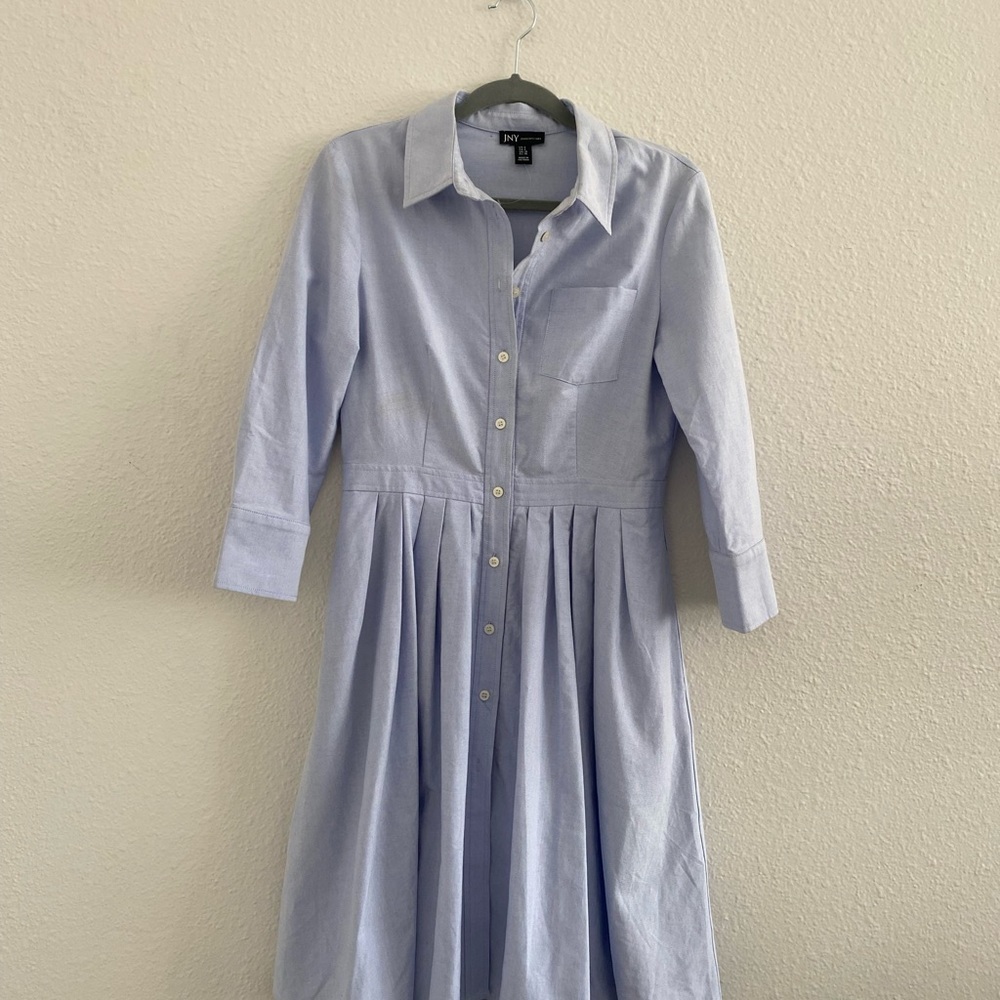NY Collection Light Blue Midi Shirt Dress